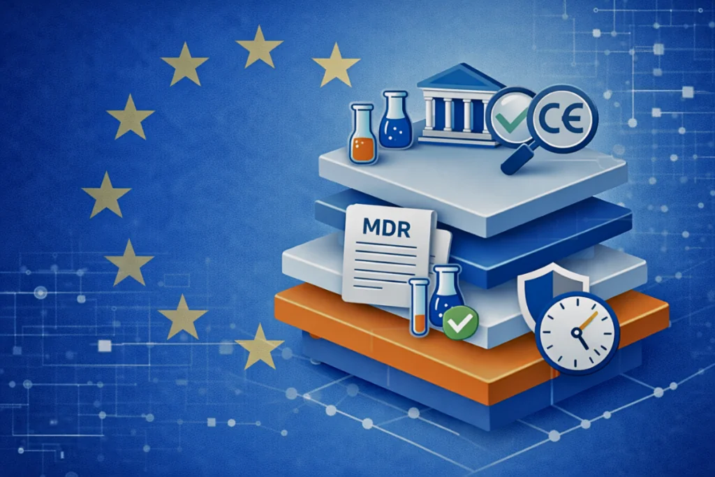 Illustration zum EU-Vorschlag zur Vereinfachung der MDR- und IVDR-Verordnung für Medizinprodukte und In-vitro-Diagnostika mit risikobasiertem Ansatz.
